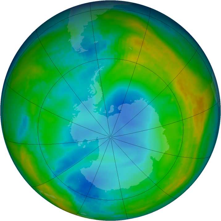 Antarctic ozone map for 07 July 1992